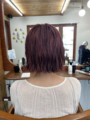 パーマ風ボブ×ピンク