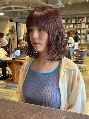 【ゆるふわ◎】ボブパーマ×ピンクブラウン