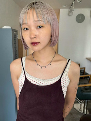 ストレートボブ/グレー/シースルーバング__下北沢