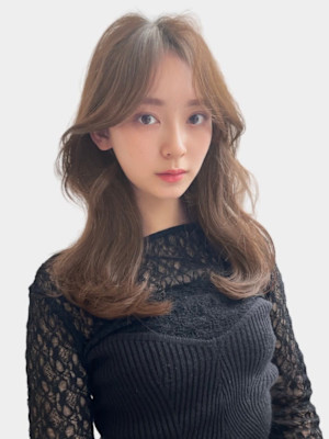 美髪デジタルパーマ薄めバング丸みワンカールシースルーバング