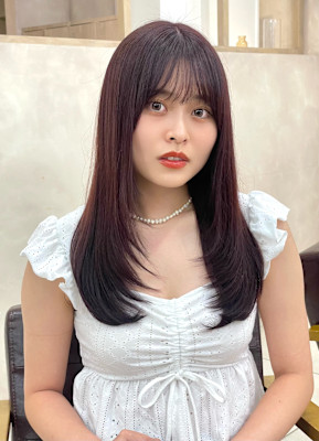 艶ストレート　ピンクブラウン　髪質改善カラー　20代30代