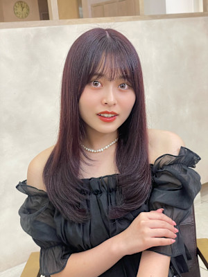 艶ストレート　ピンクブラウン　髪質改善カラー　20代30代