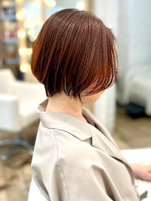 オレンジブラウン×ひし形ショートボブ☆