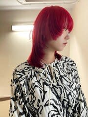 【red】レッドカラー_マッシュバング_ミディアムウルフ