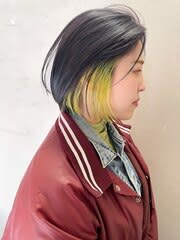 【2colors】ミニボブ_インナーカラー_ライムイエロー