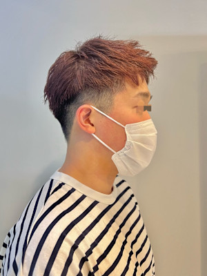 【立川】レッドブラウン×アップバング【メンズカット】