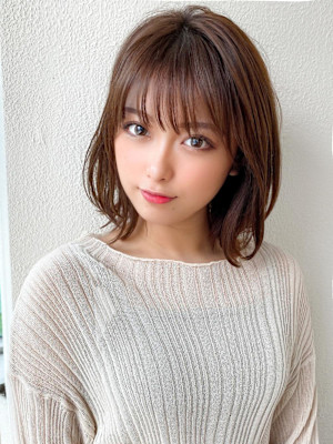 小顔ヘア/前髪/アンブレラカラー/こなれミディ