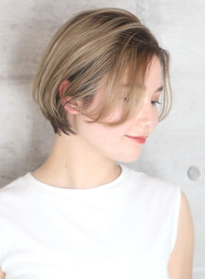 40代50代小顔前髪イメチェンアンブレラカラーショート