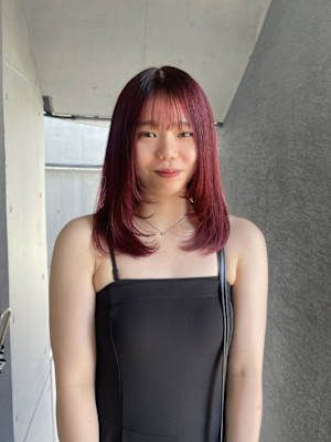 レッドカラー/ワインレッド//顔まわりレイヤー