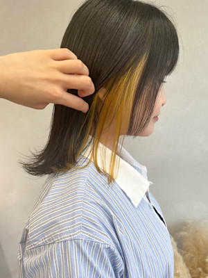 インナーカラーイエロー×アッシュグレージュ＊トレンド夏カラー