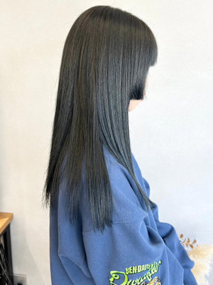透明感カラーブルーブラック＊姫カットストレートロング