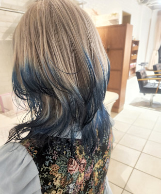 裾カラーブルーブラックミルクティー