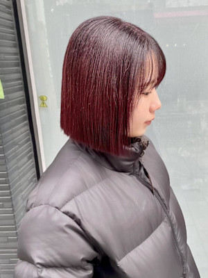 ぱつっとボブ×切りっぱなし×前髪なし×暖色カラー×横浜