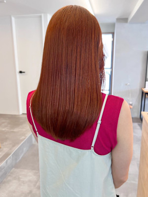 ブリーチなし暖色カラーオレンジブラウン＊ストレートヘア