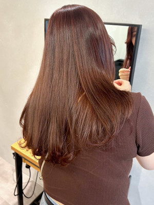 艶感暖色カラーオレンジブラウン＊ブリーチなしストレートヘア