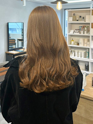 ブリーチなし明るめミルクティーベージュ＊コテ巻きラフウェーブ