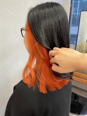 インナーカラーオレンジ×ダークグレージュ＊高発色カラー