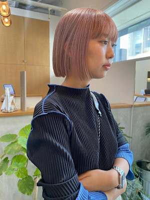 ピンクベージュ/ハイトーンボブ_下北沢