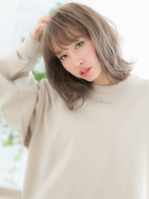 【仙台 Nelu】ホワイティアッシュ外ハネくびれヘア