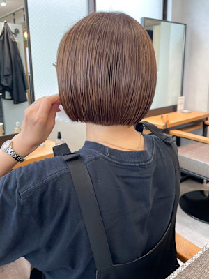 大人かわいい顎ラインボブ＊ブリーチなし透明感カラーベージュ