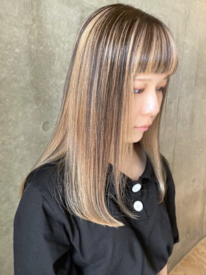 アンブレラカラー　アッシュベージュ　フルバング　ワンカール