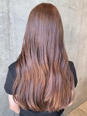 ピンクブラウン　艶髪　髪質改善　ゆるめカール　ブリーチなし