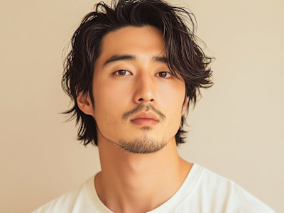 前髪パーマ爽やかビジカジくせ毛風ショートマッシュ