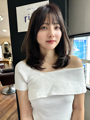 レイヤーカット/セミロング/グレージュ/韓国