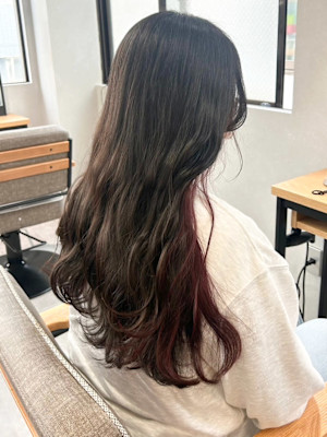 ブリーチなしダブルカラーでインナーカラー＊チェリーレッド