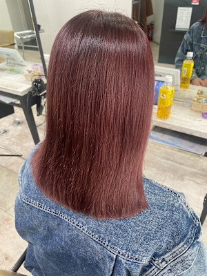レッドブラウンベルボブ前髪カットイメチェン所沢練馬