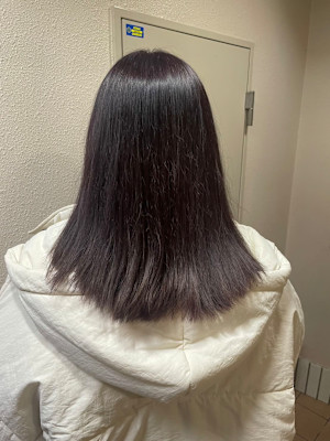 ダークグレージュミディアム前髪カットイメチェン所沢