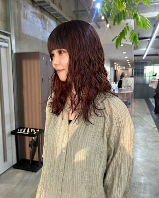 オレンジブラウン×ロングパーマ