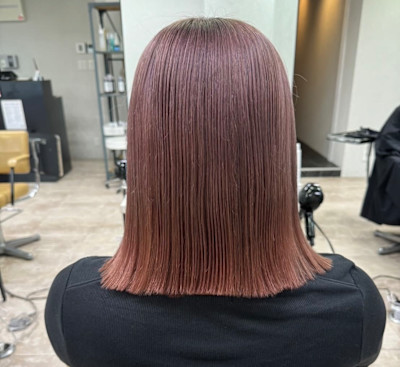 ピンクベージュケアブリーチボブ所沢練馬前髪イメチェン