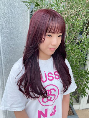 顔まわりレイヤーブリーチなし/ボルドーカラー/20代.30代