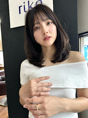 レイヤーカット/ミディアム/ワンカール/ブラウンベージュ