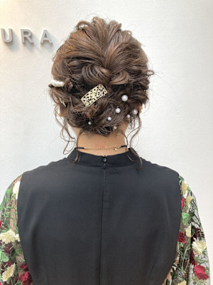 黒髪/グレーベージュ/レイヤーロング/前髪パーマ