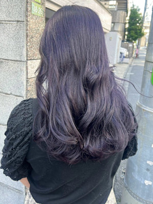 ブリーチ透明感カラーラベンダーグレージュ＊コテ巻き寒色カラー