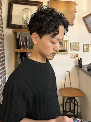 センターパートパーマ