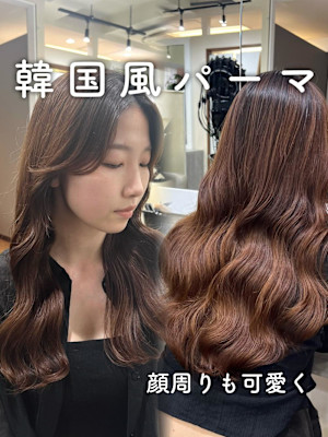 顔周りも可愛く、韓国風パーマ