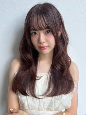韓国風/セミロング/顔周りカット/くびれヘア/透明感カラー