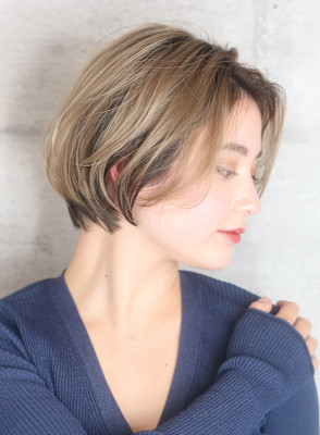 40代50代小顔前髪イメチェンアンブレラカラーショート