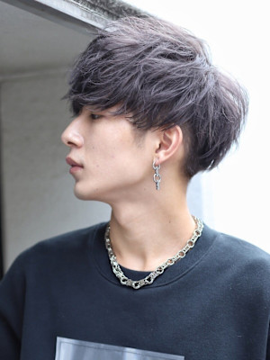 シャドウパーマ シルバーアッシュ マッシュ ツーブロック