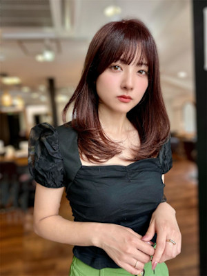 レイヤーカット/レイヤーロング/ワンカールピンクベージュ