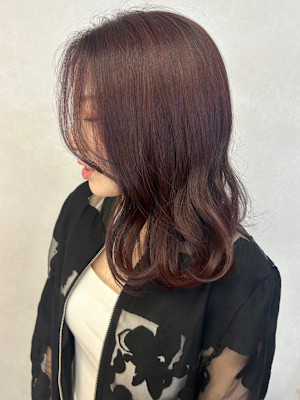 ワインレッドボルドーカラー＊サイドバングくびれヘア
