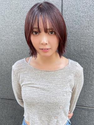 ミニボブ　大人マッシュショート　顔周りカット　ピンクブラウン