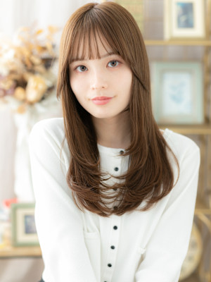 ツヤ感ショコラベージュ小顔レイヤーロング　秋色