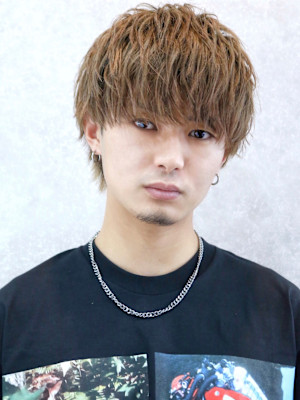 マッシュウルフ　ブラウン　無造作　メンズカラー　福岡　大名