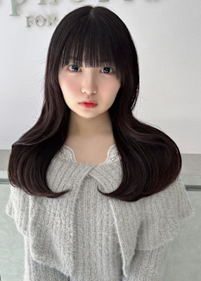 王道黒髪韓国風ガーリーヘア