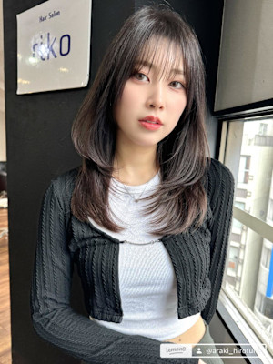 レイヤーカットウルフカット韓国グレージュ