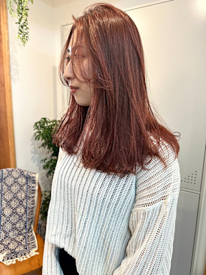 大人セミロング×ブリーチなしオレンジカラー